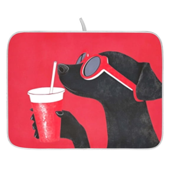 Dish Drying Mat for Kitchen Counter 16x18/18x24 Cool Dog in Sunglasses Absorbent Coffee Bar Mat Dish Drainer Rack Mat for Kitchen Counter