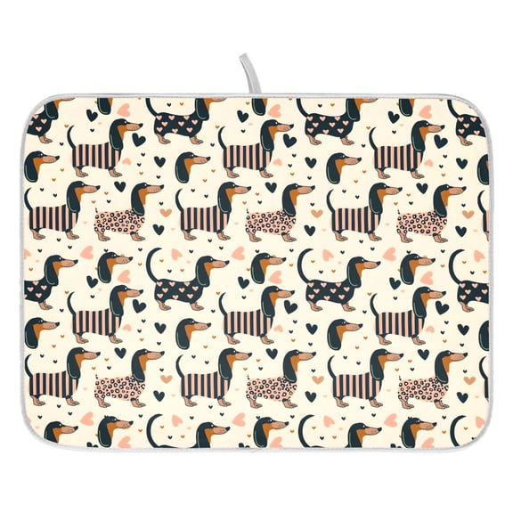 Dish Drying Mat for Kitchen Counter 16x18/18x24 Cute Dachshund Dogs Absorbent Coffee Bar Mat Dish Drainer Rack Mat for Kitchen Counter