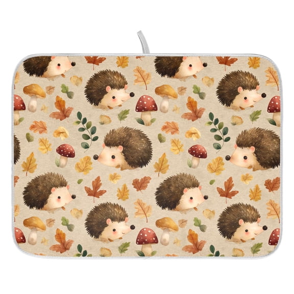 Dish Drying Mat for Kitchen Counter 16x18/18x24 Cute Hedgehog in Autumn Absorbent Coffee Bar Mat Dish Drainer Rack Mat for Kitchen Counter