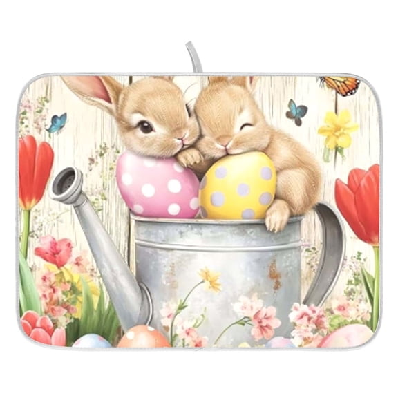 Dish Drying Mat for Kitchen Counter 16x18/18x24 Easter Bunnies Absorbent Coffee Bar Mat Dish Drainer Rack Mat for Kitchen Counter