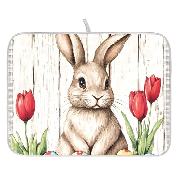 Dish Drying Mat for Kitchen Counter 16x18/18x24 Easter Egg Bunny Absorbent Coffee Bar Mat Dish Drainer Rack Mat for Kitchen Counter