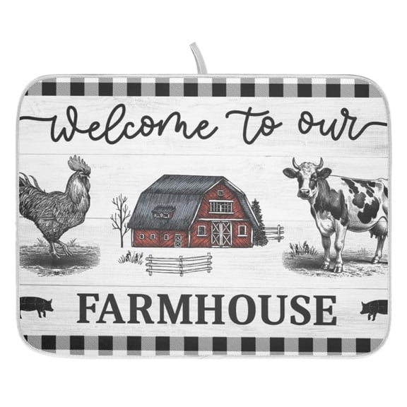 Dish Drying Mat for Kitchen Counter 16x18/18x24 Farmhouse Barn Absorbent Coffee Bar Mat Dish Drainer Rack Mat for Kitchen Counter