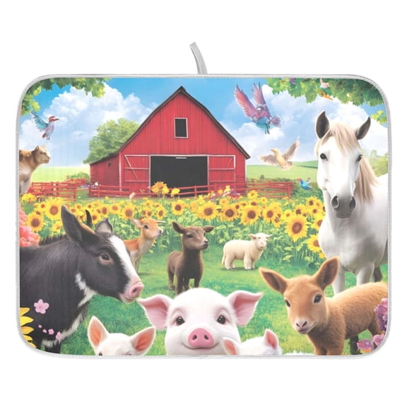 Dish Drying Mat for Kitchen Counter 16x18/18x24 Farmhouse Farm Animals Garden Absorbent Coffee Bar Mat Dish Drainer Rack Mat for Kitchen Counter