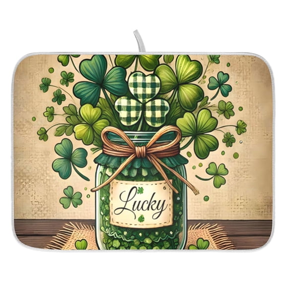 Dish Drying Mat for Kitchen Counter 16x18/18x24 Lucky Four Leaf Clover Absorbent Coffee Bar Mat Dish Drainer Rack Mat for Kitchen Counter