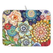 Dish Drying Mat for Kitchen Counter 16x18/18x24 Mandala Floral Absorbent Coffee Bar Mat Dish Drainer Rack Mat for Kitchen Counter