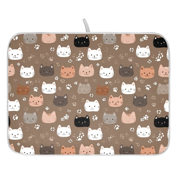 Dish Drying Mat for Kitchen Counter 16x18/18x24 Naughty Cat Absorbent Coffee Bar Mat Dish Drainer Rack Mat for Kitchen Counter