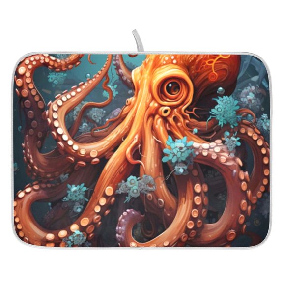 Dish Drying Mat for Kitchen Counter 16x18/18x24 Octopus Absorbent Coffee Bar Mat Dish Drainer Rack Mat for Kitchen Counter