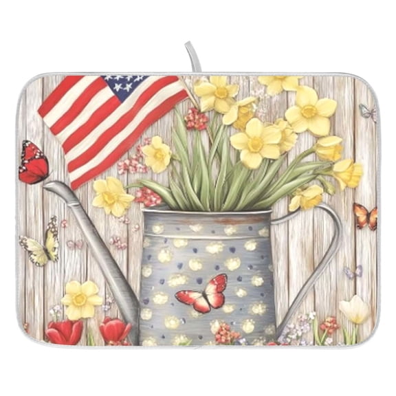 Dish Drying Mat for Kitchen Counter 16x18/18x24 Patriotic American Flag Absorbent Coffee Bar Mat Dish Drainer Rack Mat for Kitchen Counter