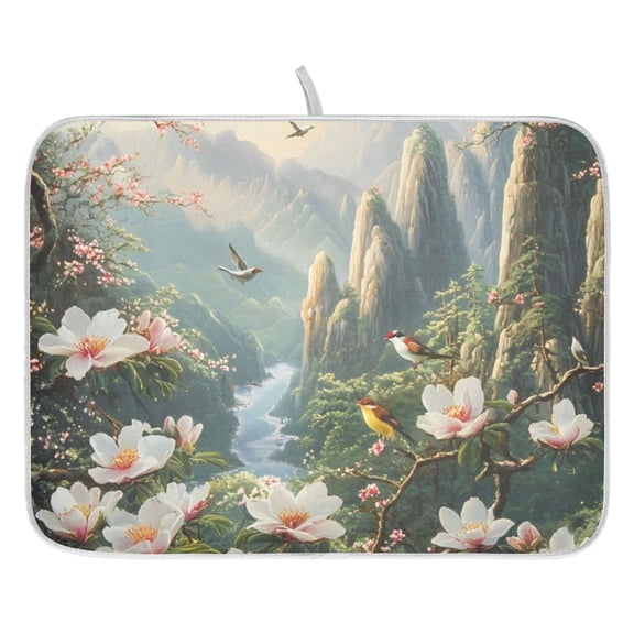 Dish Drying Mat for Kitchen Counter 16x18/18x24 Peach Blossom Magic Absorbent Coffee Bar Mat Dish Drainer Rack Mat for Kitchen Counter