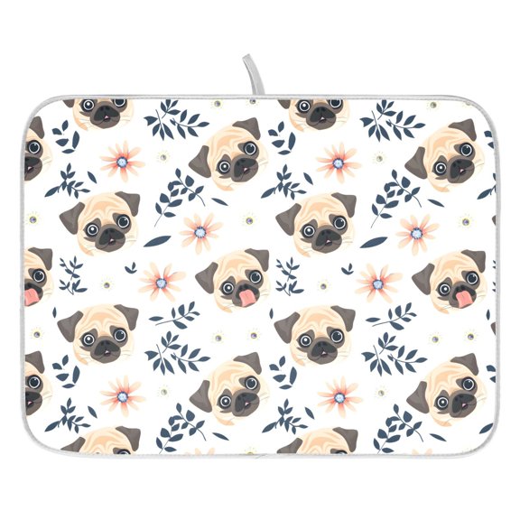 Dish Drying Mat for Kitchen Counter 16x18/18x24 Pug Absorbent Coffee Bar Mat Dish Drainer Rack Mat for Kitchen Counter