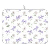 Dish Drying Mat for Kitchen Counter 16x18/18x24 Purple Bows and White Daisy Absorbent Coffee Bar Mat Dish Drainer Rack Mat for Kitchen Counter