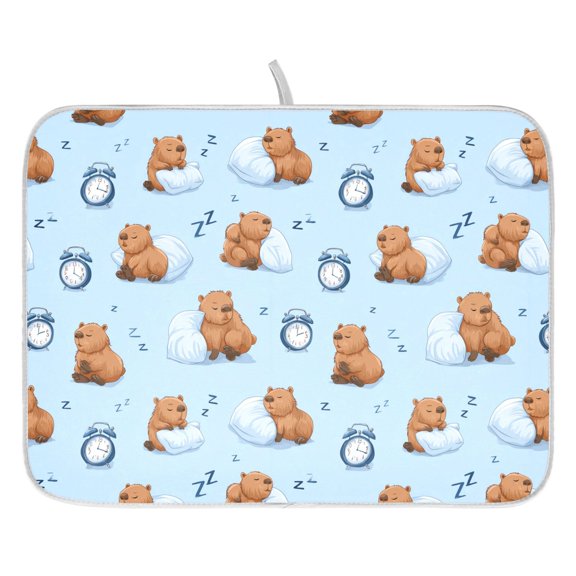 Dish Drying Mat for Kitchen Counter 16x18/18x24 Sleeping Capybara Absorbent Coffee Bar Mat Dish Drainer Rack Mat for Kitchen Counter