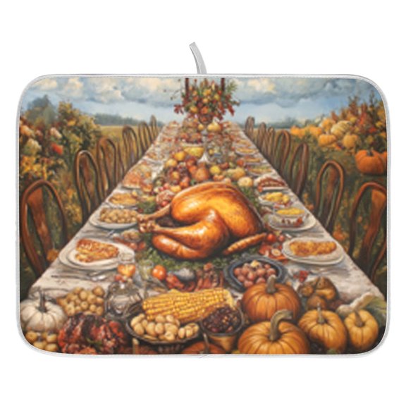Dish Drying Mat for Kitchen Counter 16x18/18x24 Thanksgiving Bountiful Supper Absorbent Coffee Bar Mat Dish Drainer Rack Mat for Kitchen Counter