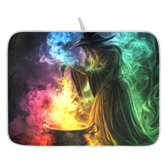 Dish Drying Mat for Kitchen Counter 16x18/18x24 Witch and The Magic Absorbent Coffee Bar Mat Dish Drainer Rack Mat for Kitchen Counter