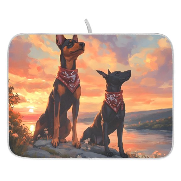 Dish Drying Mat for Kitchen Counter 16x18 German Shepherd Dog Sunset Absorbent Coffee Bar Mat Dish Drainer Rack Mat for Kitchen Counter