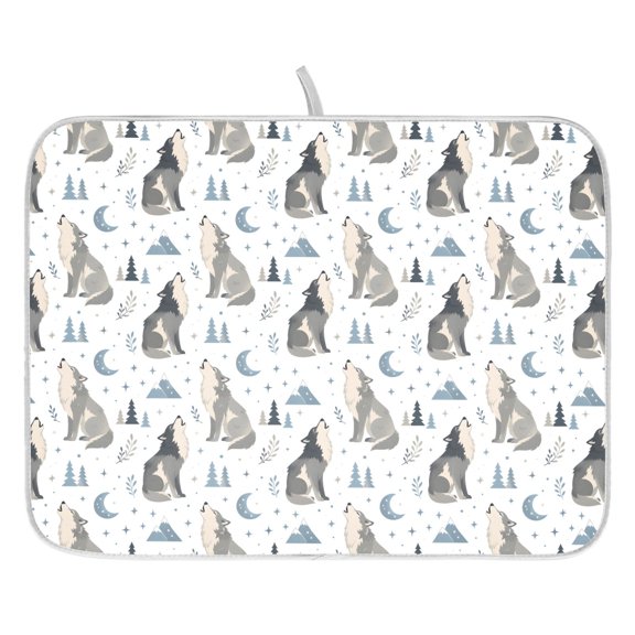 Dish Drying Mat for Kitchen Counter 16x18 Gray Wolf Absorbent Coffee Bar Mat Dish Drainer Rack Mat for Kitchen Counter