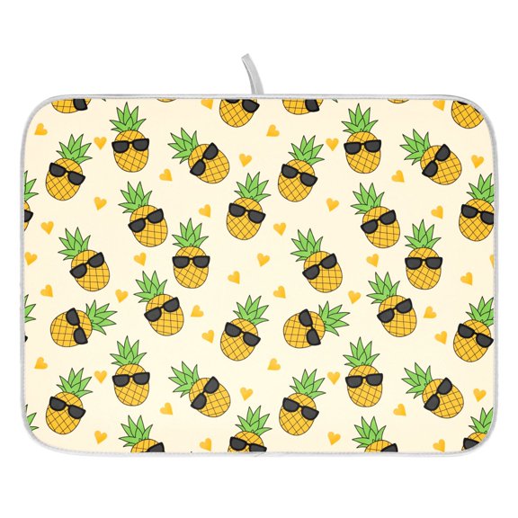 Dish Drying Mat for Kitchen Counter 16x18 Pineapple Sunglasses Absorbent Coffee Bar Mat Dish Drainer Rack Mat for Kitchen Counter