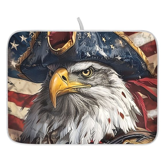 Dish Drying Mat for Kitchen Counter 16x18 Pirate Eagle Flag Absorbent Coffee Bar Mat Dish Drainer Rack Mat for Kitchen Counter