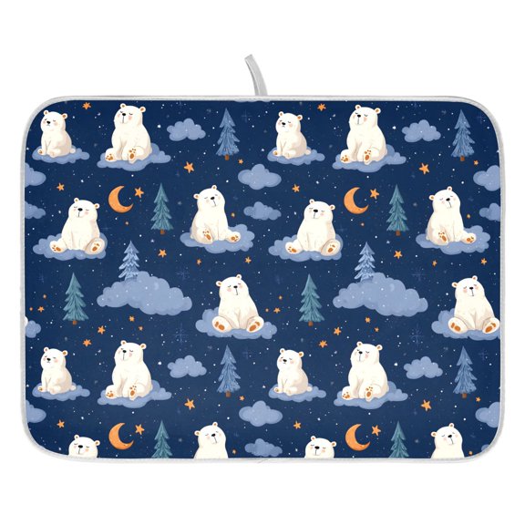 Dish Drying Mat for Kitchen Counter 16x18 Polar Bear Cloud Tree Absorbent Coffee Bar Mat Dish Drainer Rack Mat for Kitchen Counter