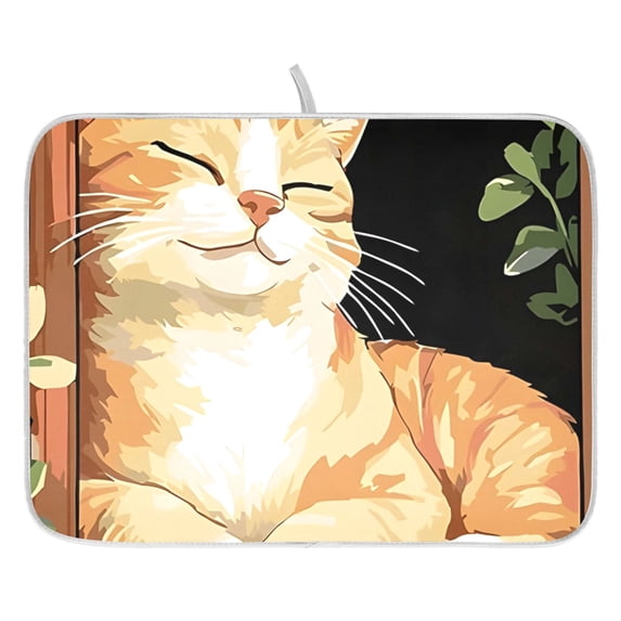 Dish Drying Mat for Kitchen Counter 18x24 Orange Cat Absorbent Coffee ...