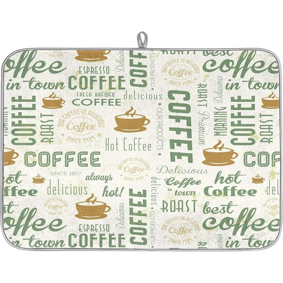 Dish Drying Mat for Kitchen Counter, Absorbent Coffee Bar Mat, Dish Drainer Rack Mats for Kitchen Counter Coffee Maker Coffee Pot, Green