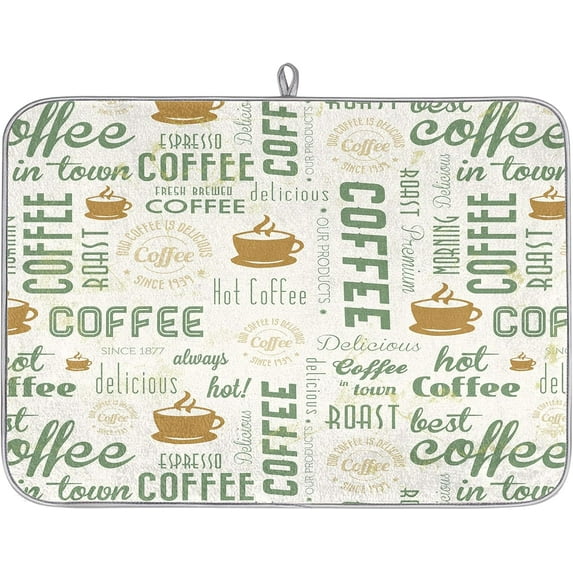 Dish Drying Mat for Kitchen Counter, Absorbent Coffee Bar Mat, Dish Drainer Rack Mats for Kitchen Counter Coffee Maker Coffee Pot, Green
