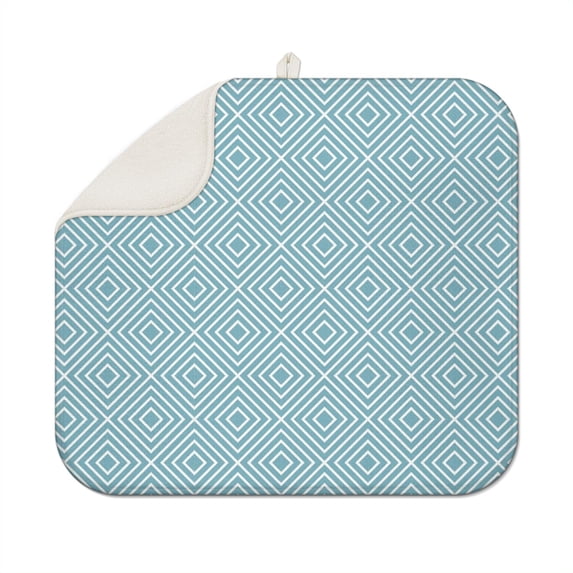Dish Drying Mat for Kitchen Counter Blue Geometry Absorbent Reversible Microfiber Kitchen Countertop Protector Dishes Pad Small 16x18 Inch