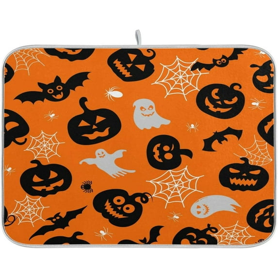 Dish Drying Mat for Kitchen Counter Dish Drying Pad Dish Mat, Halloween Ghost Bat Pumpkin Drying Mat for Coffee Machine Dish Rack
