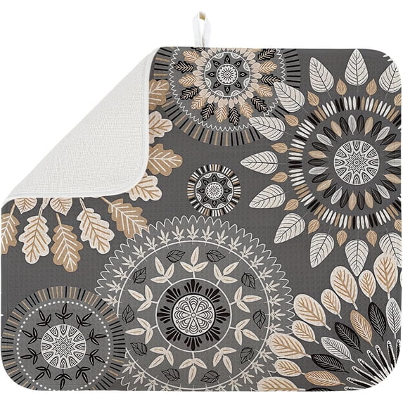 Dish Drying Mat for Kitchen Counter Large 16" x 18" Mandala Absorbent Microfiber Dishes Drainer Rack Mats Pad Reusable Washable