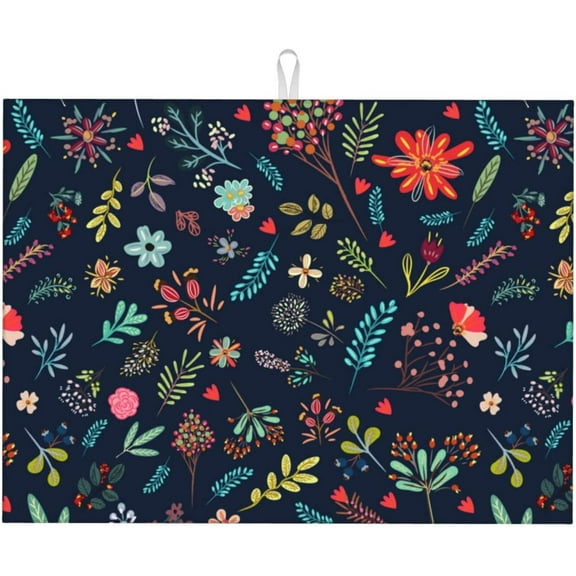 Dish Drying Mat for Kitchen Counter Microfiber Absorbent Dish Draining Reusable Washable Extra Large 18"x24" (Colorful Flowers, 18x24in)