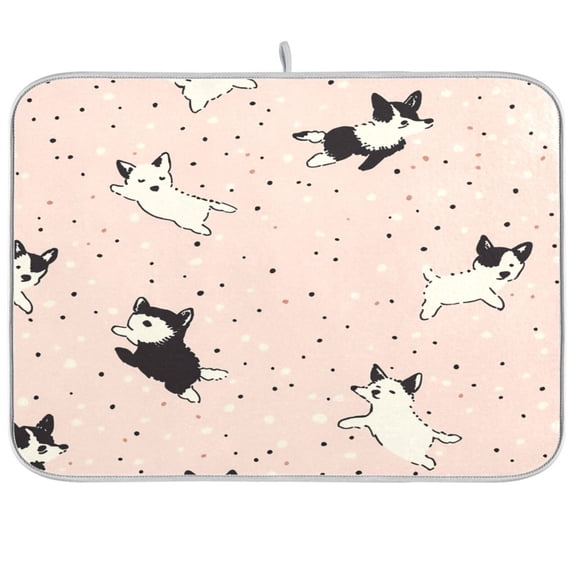 Dish Drying Mat for Kitchen Counter | Reversible, Super Absorbent & Hanging | 16x18 / 18x24 Inch (S/M)，A Pattern Of Small Dogs