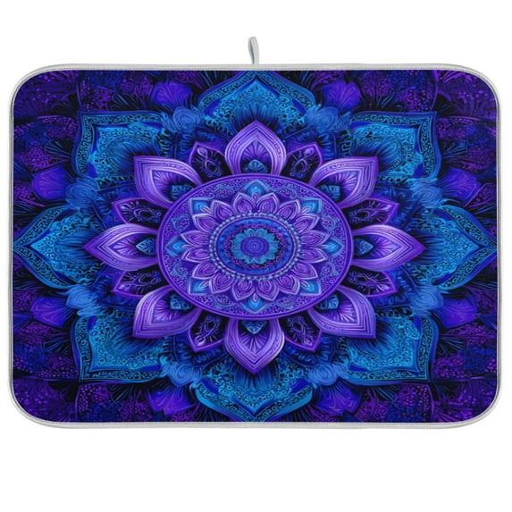 Dish Drying Mat for Kitchen Counter | Reversible, Super Absorbent & Hanging | 16x18 / 18x24 Inch (S/M),A Purple and Blue Patterned