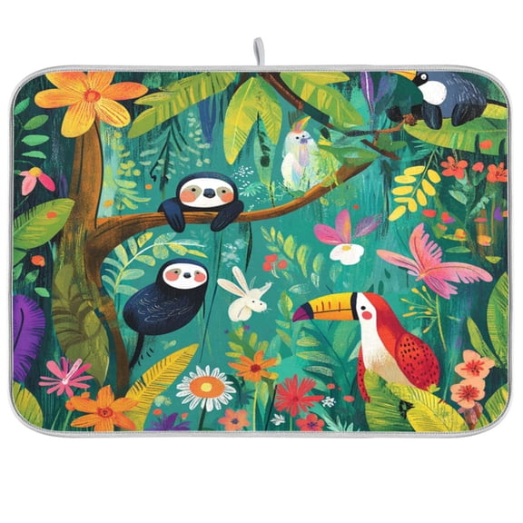 Dish Drying Mat for Kitchen Counter | Reversible, Super Absorbent & Hanging | 16x18 / 18x24 Inch (S/M),Animals