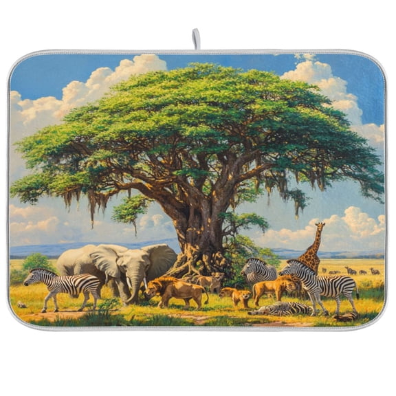 Dish Drying Mat for Kitchen Counter | Reversible, Super Absorbent & Hanging | 16x18 / 18x24 Inch (S/M),Animals