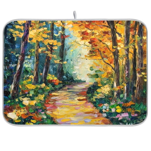 Dish Drying Mat for Kitchen Counter | Reversible, Super Absorbent & Hanging | 16x18 / 18x24 Inch (S/M),Autumn Fallen Leaves
