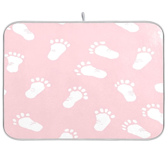 Dish Drying Mat for Kitchen Counter | Reversible, Super Absorbent & Hanging | 16x18 / 18x24 Inch (S/M),Baby Footprints