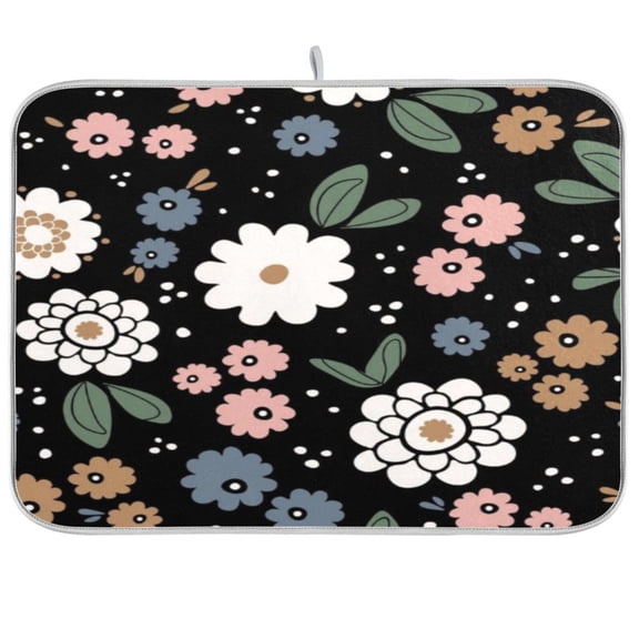 Dish Drying Mat for Kitchen Counter | Reversible, Super Absorbent & Hanging | 16x18 / 18x24 Inch (S/M),Beautiful Little Flower