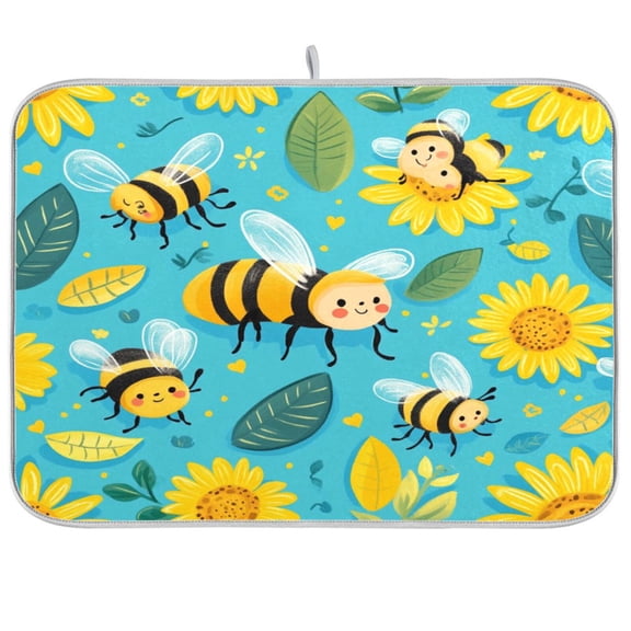 Dish Drying Mat for Kitchen Counter | Reversible, Super Absorbent & Hanging | 16x18 / 18x24 Inch (S/M),Bees