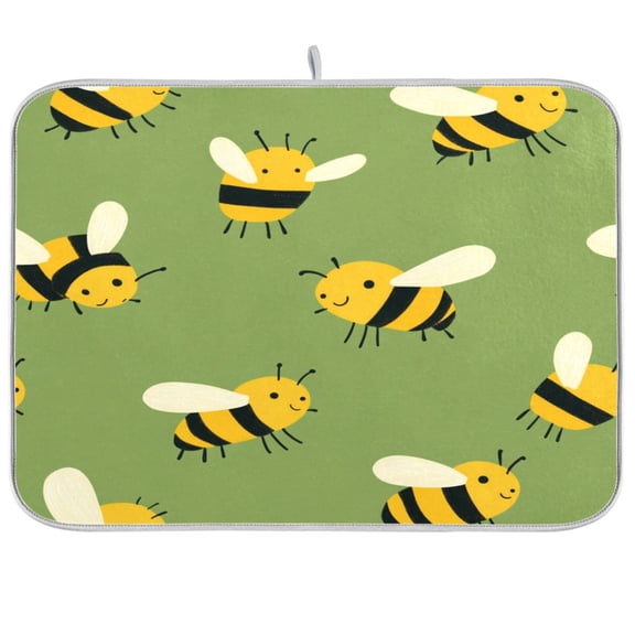 Dish Drying Mat for Kitchen Counter | Reversible, Super Absorbent & Hanging | 16x18 / 18x24 Inch (S/M),Bees