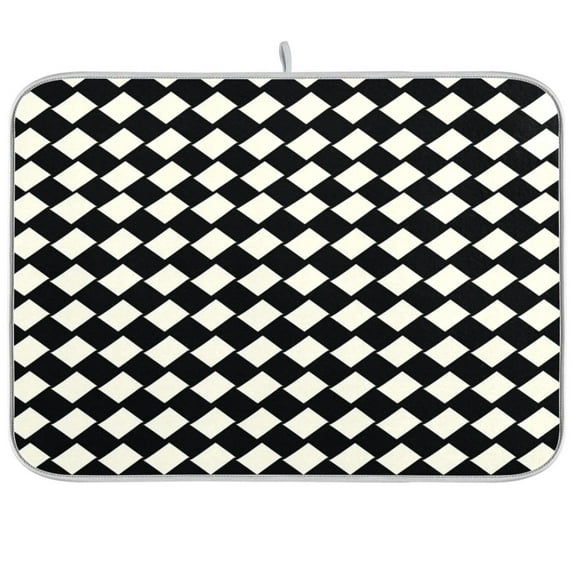 Dish Drying Mat for Kitchen Counter | Reversible, Super Absorbent & Hanging | 16x18 / 18x24 Inch (S/M)，Black Pattern