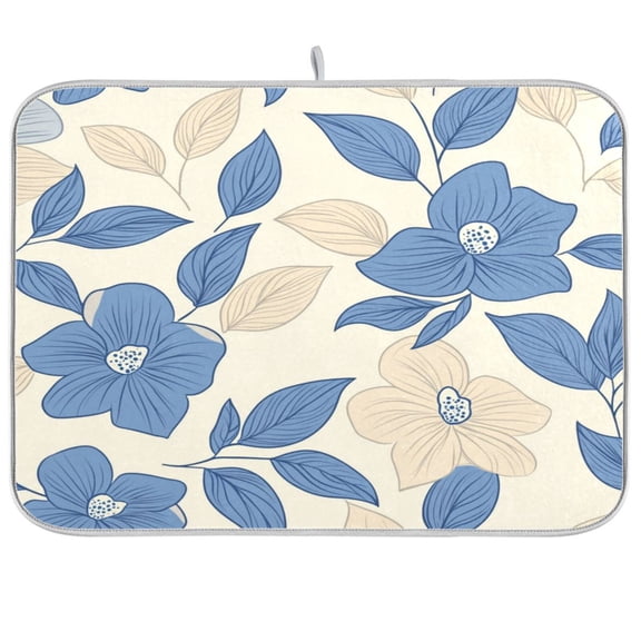Dish Drying Mat for Kitchen Counter | Reversible, Super Absorbent & Hanging | 16x18 / 18x24 Inch (S/M),Blue Flowers