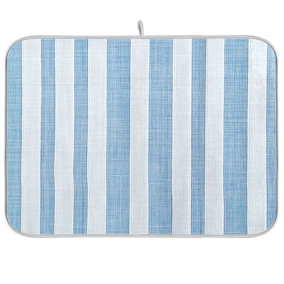 Dish Drying Mat for Kitchen Counter | Reversible, Super Absorbent & Hanging | 16x18 / 18x24 Inch (S/M),Blue and White Stripes