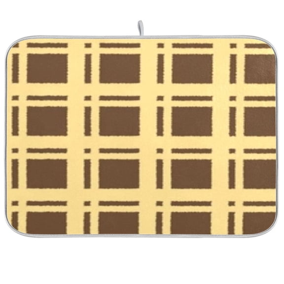 Dish Drying Mat for Kitchen Counter | Reversible, Super Absorbent & Hanging | 16x18 / 18x24 Inch (S/M),Brown Grid