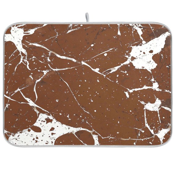 Dish Drying Mat for Kitchen Counter | Reversible, Super Absorbent & Hanging | 16x18 / 18x24 Inch (S/M),Brown Marble