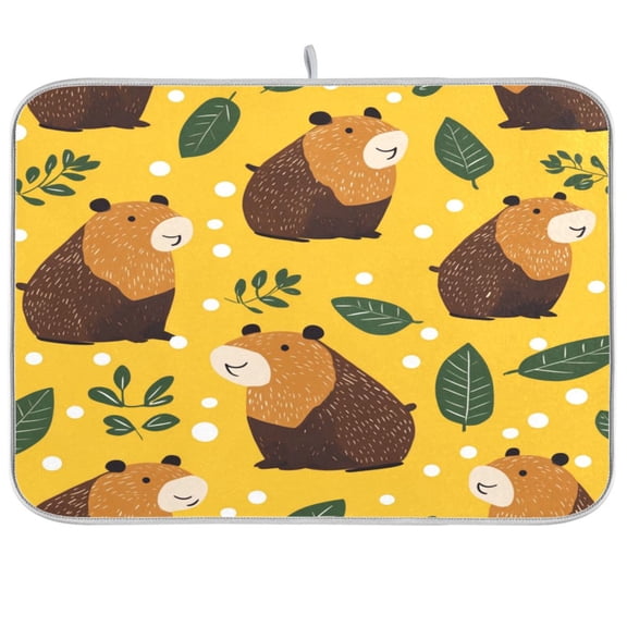 Dish Drying Mat for Kitchen Counter | Reversible, Super Absorbent & Hanging | 16x18 / 18x24 Inch (S/M),Capybaras