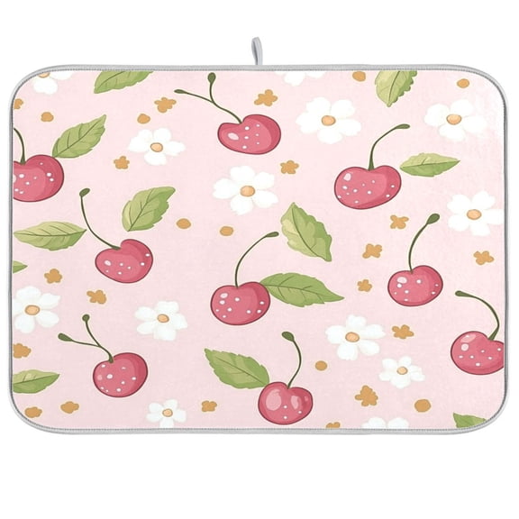 Dish Drying Mat for Kitchen Counter | Reversible, Super Absorbent & Hanging | 16x18 / 18x24 Inch (S/M),Cherry and Flower