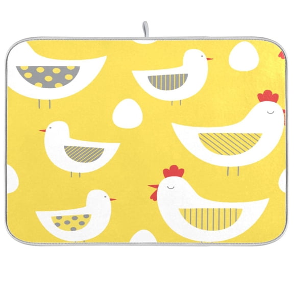 Dish Drying Mat for Kitchen Counter | Reversible, Super Absorbent & Hanging | 16x18 / 18x24 Inch (S/M)，Chicken