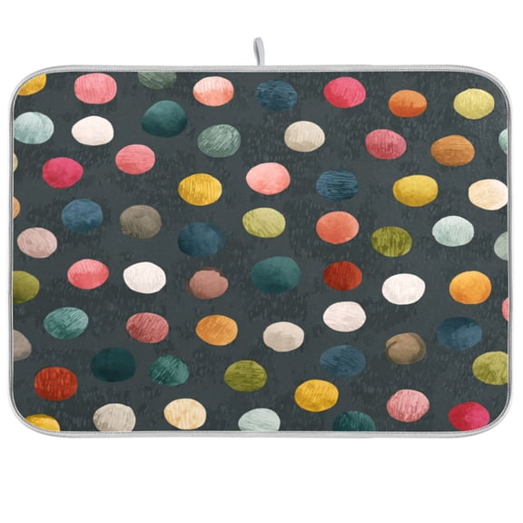 Dish Drying Mat for Kitchen Counter | Reversible, Super Absorbent & Hanging | 16x18 / 18x24 Inch (S/M),Colorful Dots