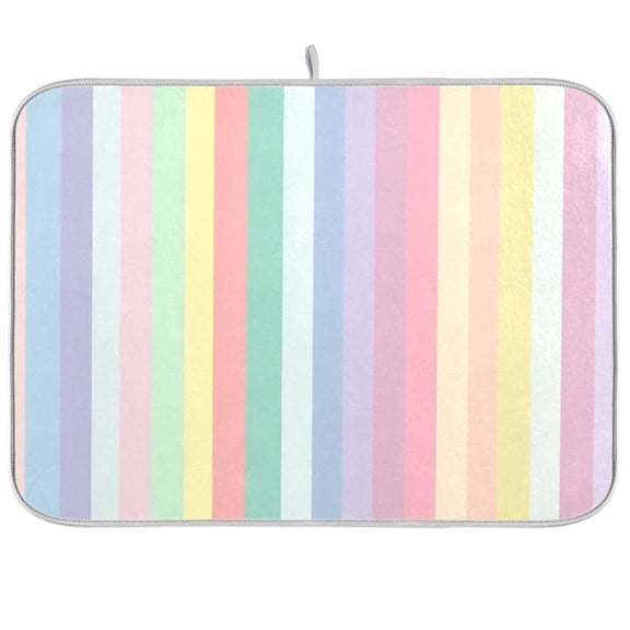 Dish Drying Mat for Kitchen Counter | Reversible, Super Absorbent & Hanging | 16x18 / 18x24 Inch (S/M)，Colorful Stripes