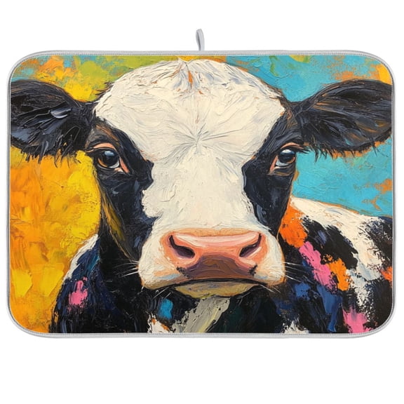 Dish Drying Mat for Kitchen Counter | Reversible, Super Absorbent & Hanging | 16x18 / 18x24 Inch (S/M),Cow